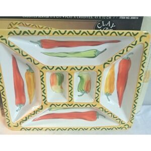 Clay Art Santa Fe Hand Painted Crudités Server Divided Serving Tray 1998
